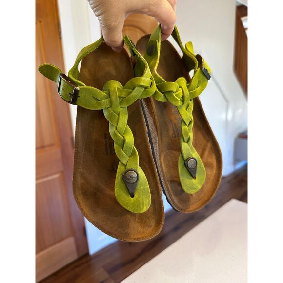 RARE! Birkenstock Tatami Gizeh Thong Braided Sandal Green Leather Women's 36 - Picture 1 of 13